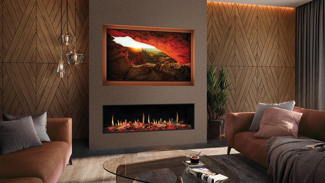 Cheap Arizona Shop -Cheap Arizona Shop Fusion Electric 150RW installed as a single sided fire. Shown with optional mood lighting kit EB049