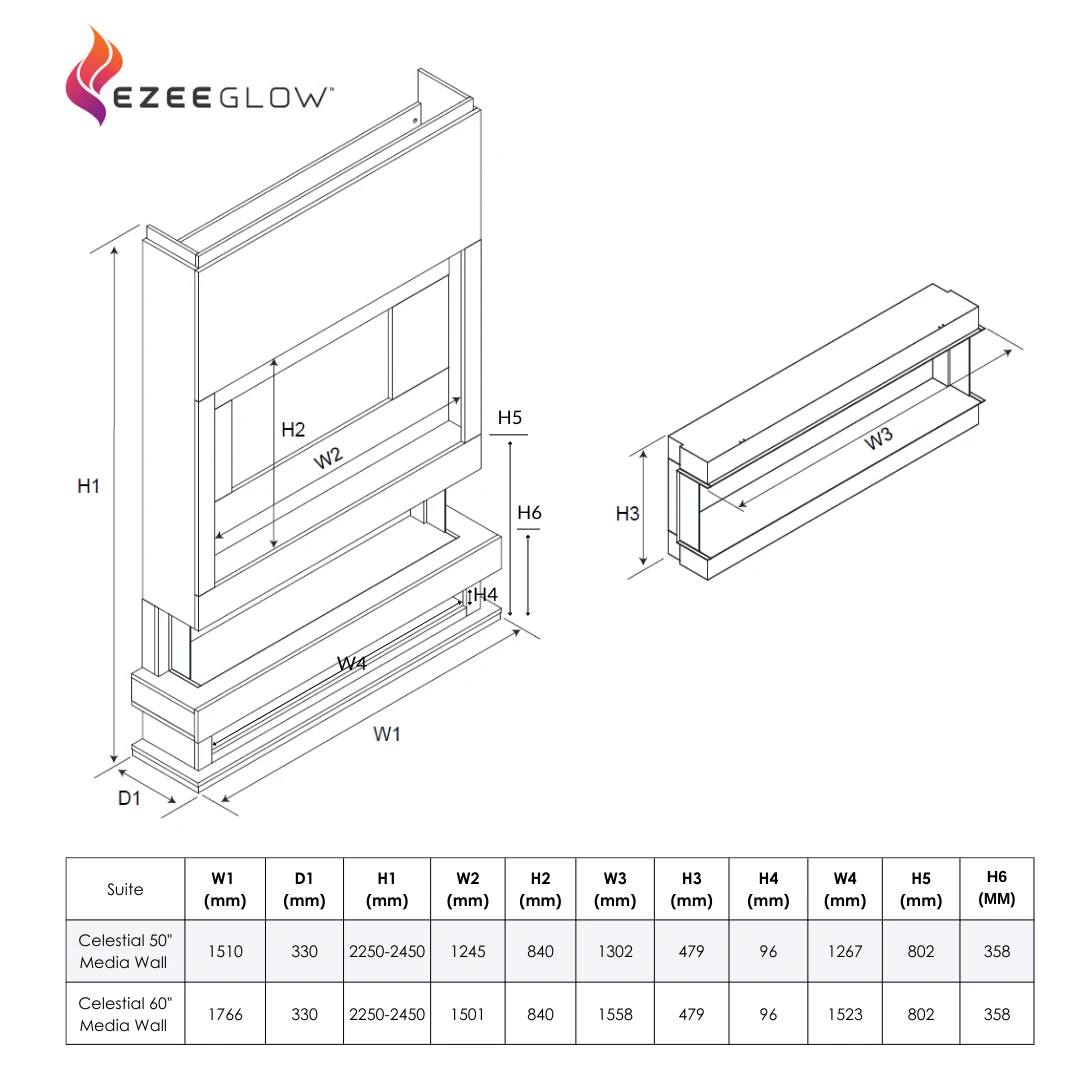 Ezee Glow Celestial 60" Electric Fire Self Build Media Wall Kit(Ezee Glow Celestial 60 Electric Fire Self Build Media Wall Kit) 4 Ezee Glow Celestial 60" Electric Fire Self Build Media Wall Kit(Ezee Glow Celestial 60 Electric Fire Self Build Media Wall Kit) - Image 4